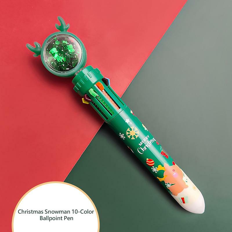 Bolígrafo navideño de 10 colores, bolígrafo de color tipo prensa para estudiantes, Papá Noel, papelería escolar de 0,5mm, 1 unidad