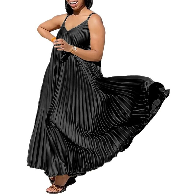 Plus Size Afrikaanse Jurken Voor Vrouwen Sexy Zomer 2024 Mouwloze Polyester Plooi Feest Avond Lange Maxi Jurk Afrika Kleding