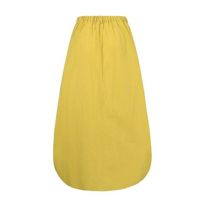 Comfortable Maxi Skirt Elegant A-line Maxi Skirt Stylish Elastic High Waist Button Zipper Fly Solid Color Hem for Wear Elastic