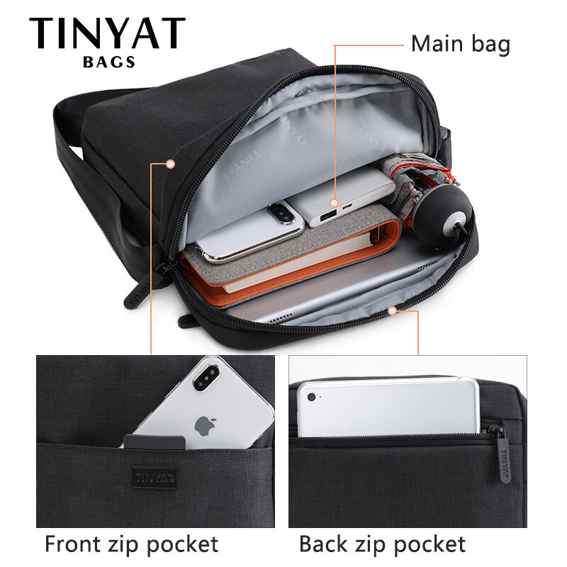 TINYAT Business Shoulder Bag For Men Work Canvas Husband Crossbody Bags Sling Bag Waterproof Man Shoulder Bag For 7.9' Ipad