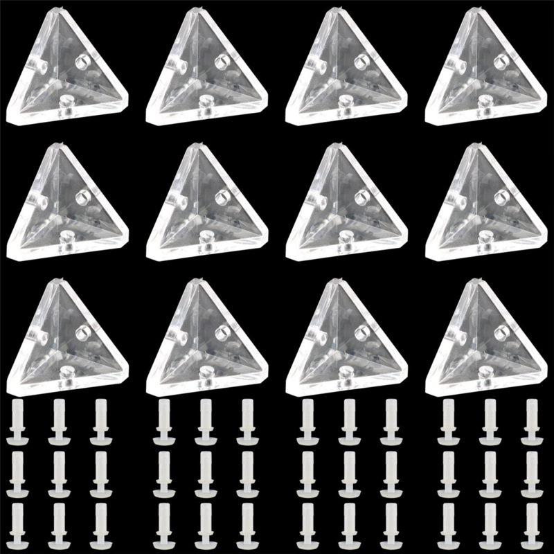 Soportes de esquina acrílicos de 12 piezas con tornillos semitransparentes, abrazadera de junta de ángulo recto de 3 agujeros