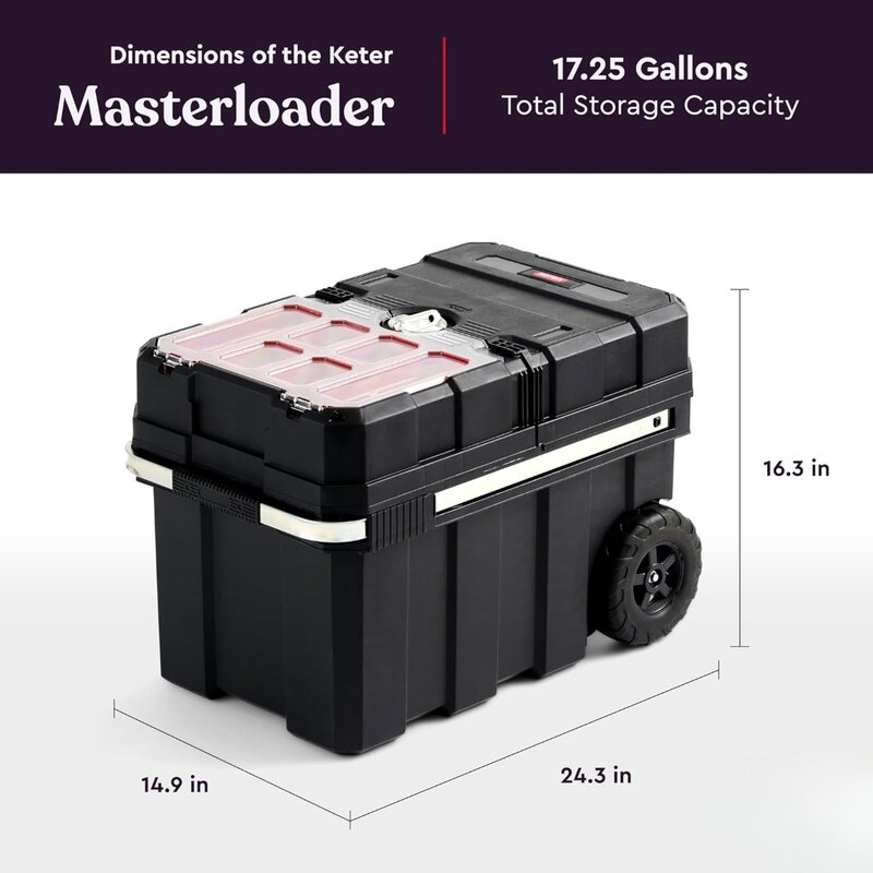 Resin Rolling Toolbox with Locking System and Removable Bins, Perfect Organization and Storage Chest, Toolbox