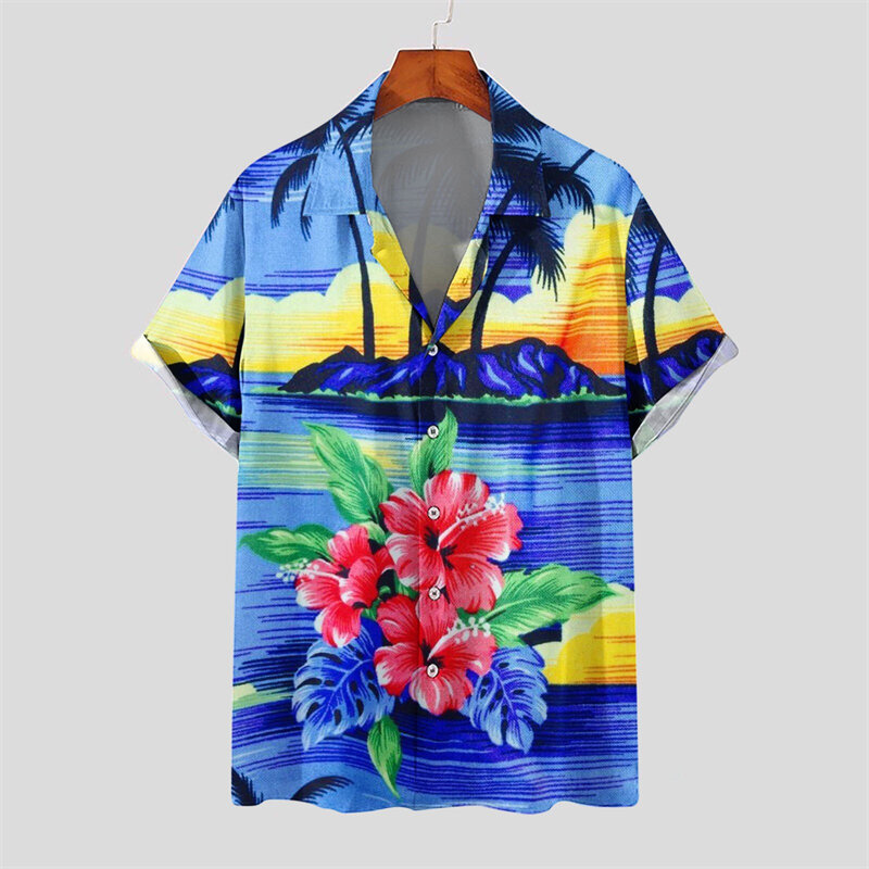 New Men's Hawaii Shirts Tropical Style Flower Print Short Sleeve Aloha Shirts Cuban Style Summer Casual Holiday Oversized Camisa