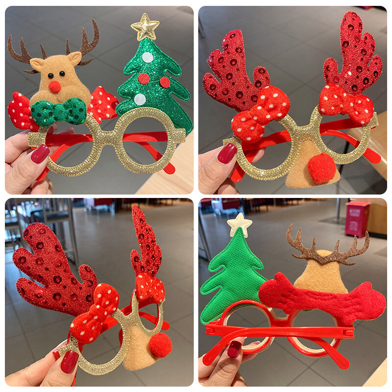 Marco de gafas de Navidad para adultos y niños, marcos de regalo divertidos de alce, Espejos decorativos de fiesta