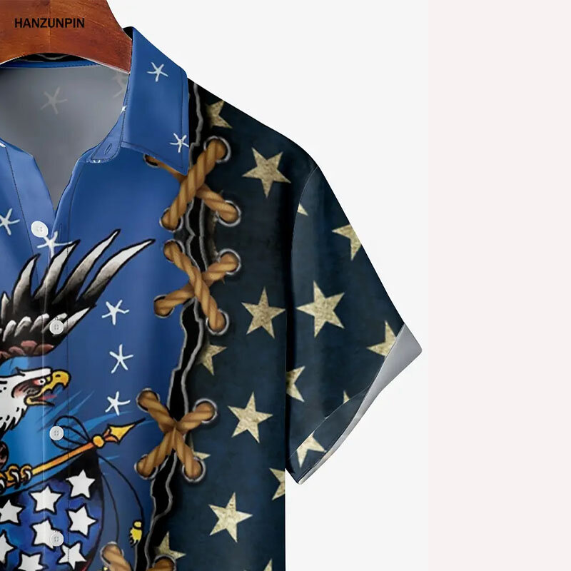 Гавайская Мужская рубашка с отворотом и графическим принтом, с американским флагом
