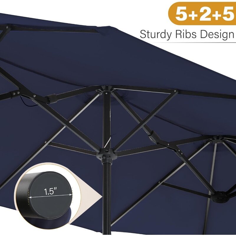 태양열 조명 대형 파티오 우산, 양면 야외 시장 직사각형 우산, 120 개 LED 조명, 13 피트