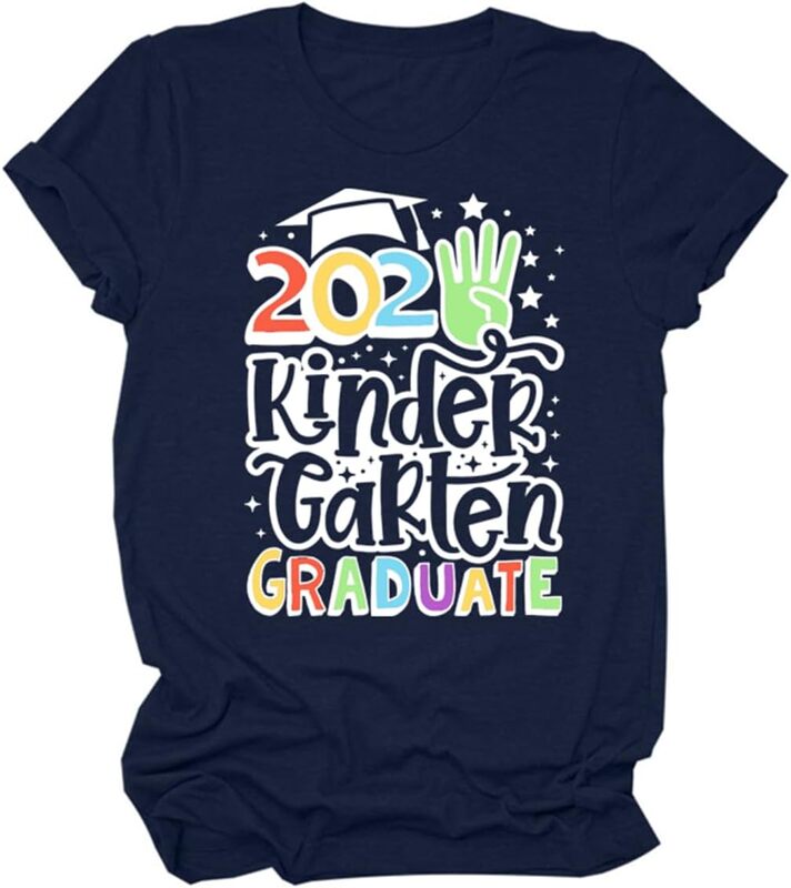 Kindergarten Graduation Shirt Women Kindergarten Teacher Shirts Cute Graphic Tees Short Sleeve Tops Graduation Gifts