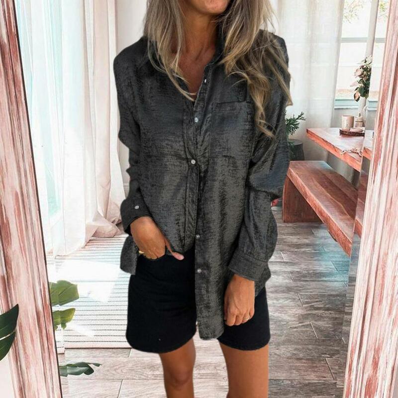 Women Shirt Stylish Women's Casual Shirt with Lapel Collar Long Sleeves Fashionable Mid-length Top with Single for Women