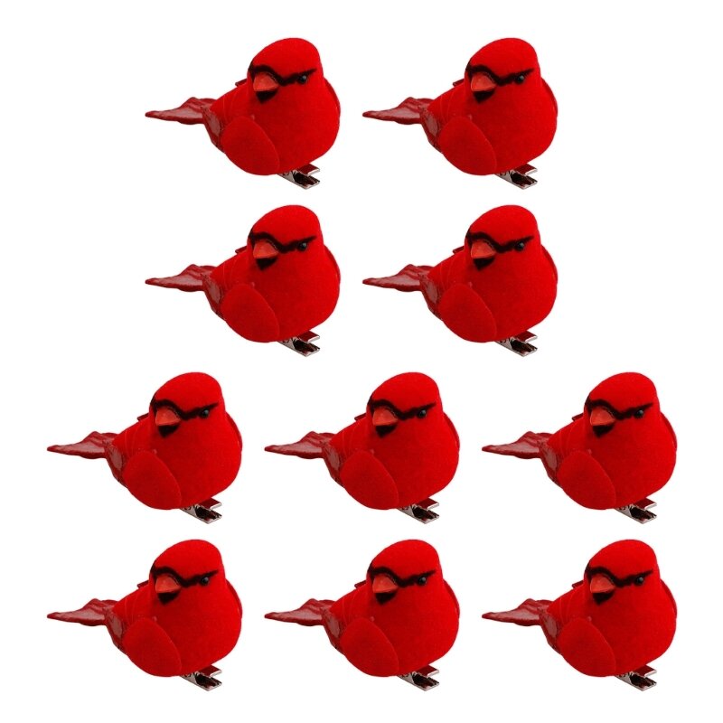 H55A – lot 10 mini oiseaux noël à clipser, ornements d'arbre, décoration artisanale d'oiseaux