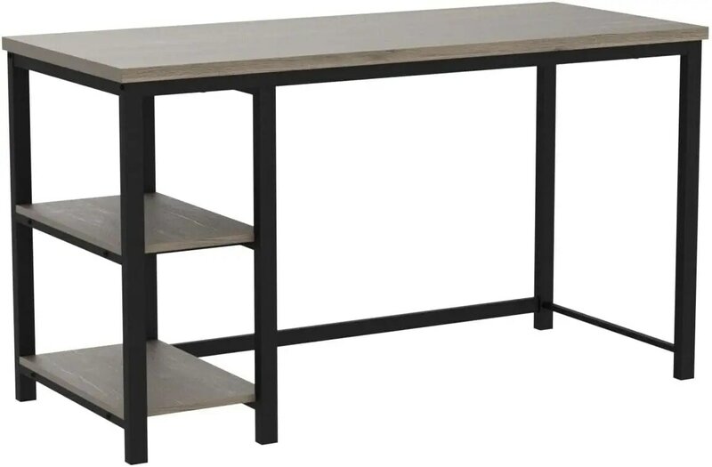Computer tisch mit Regalen, Home-Office-Schreibtisch aus Holz und Metall 55 Zoll, rustikaler Schreibtisch, aschgrau