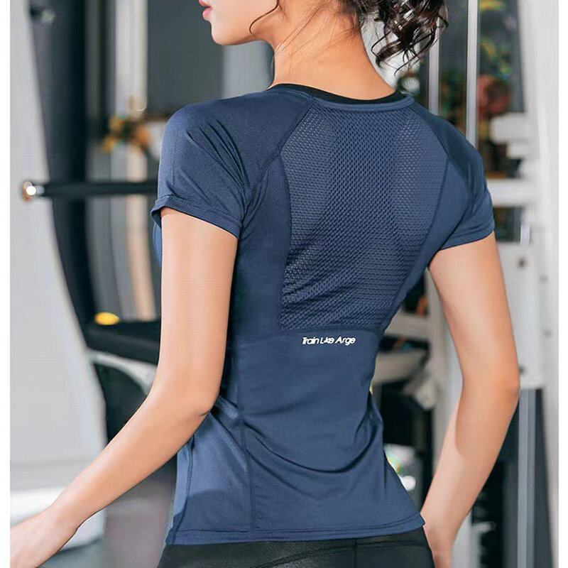 Mulheres verão t camisas ajuste fino para esportes de fitness yoga manga curta yoga superior malha das mulheres ginásio esporte wear workout topo