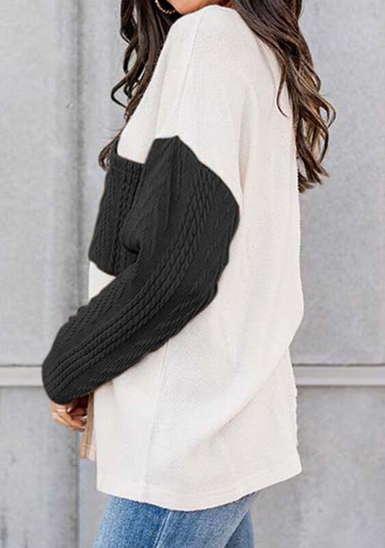 Женский трикотажный пуловер с V-образным вырезом и карманами