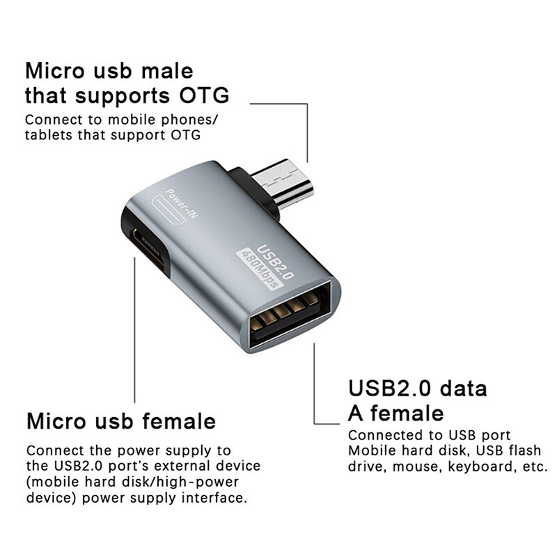 Adapter kablowy OTG 4K 90 stopni w lewo zasilany Micro USB do Adapter USB OTG dla tabletu TV ogień TV Stick 4K