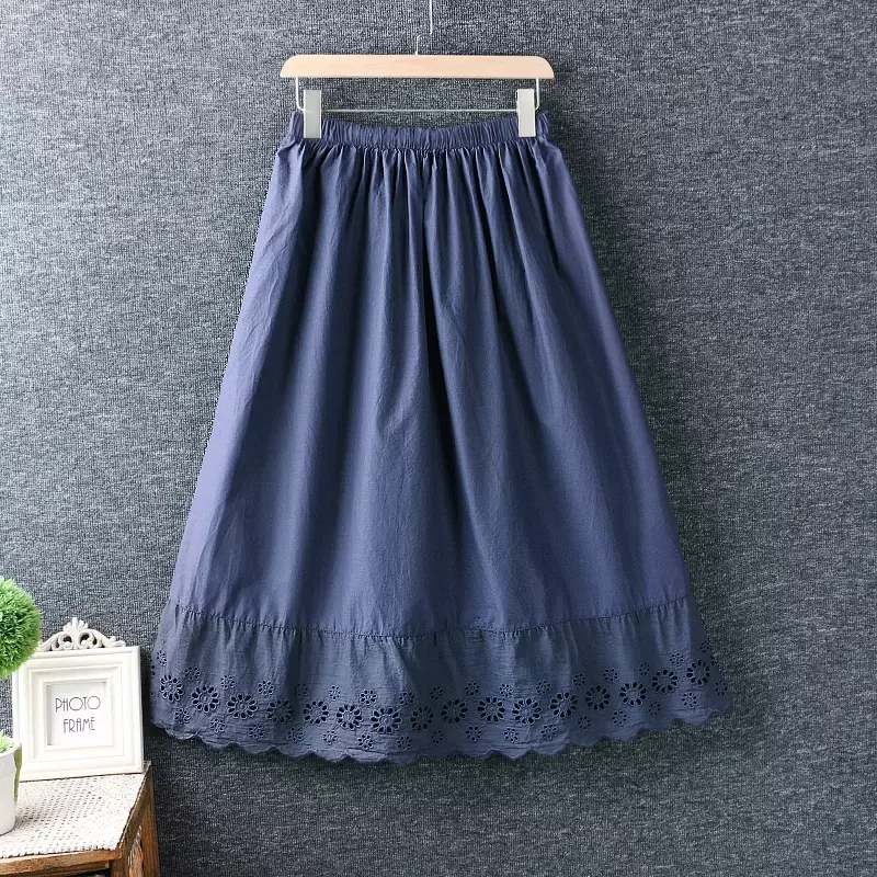 Wiosna lato japonia w dziewczęcym stylu Mori pusta Vintage spódnica bawełniana kobiety elastyczna talia jednolity kolor Casual luźna spódnica