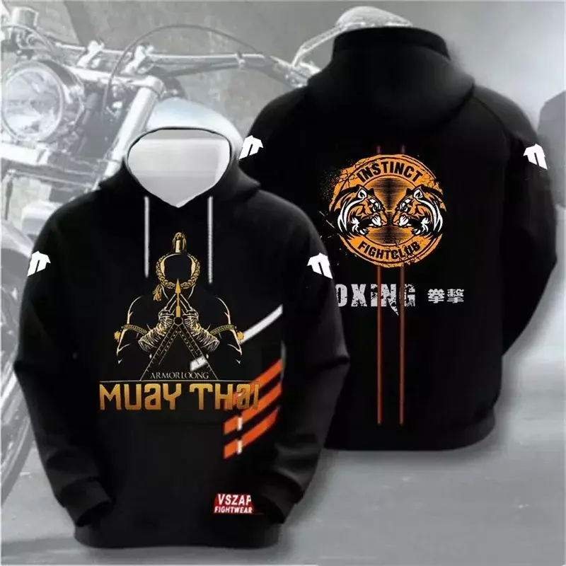 Muay Thai Impresso Hoodie para Crianças, Pullover Gráfico, Streetwear elegante, Moletom com capuz, Vestuário Esportivo, MMA, BJJ, 2024