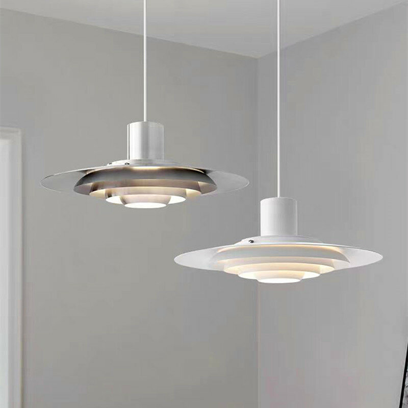 Lampu gantung aluminium piring terbang kualitas tinggi led, dekorasi rumah restoran tekstur campur perak kepribadian kreatif