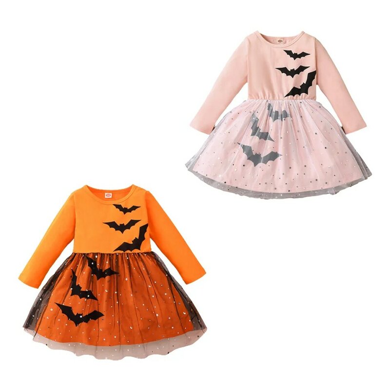 Vestido de tul con estampado de murciélago y estrella para niña, traje de princesa informal para fiesta de Halloween, actuación en escenario, vestidos de cosplay para niños