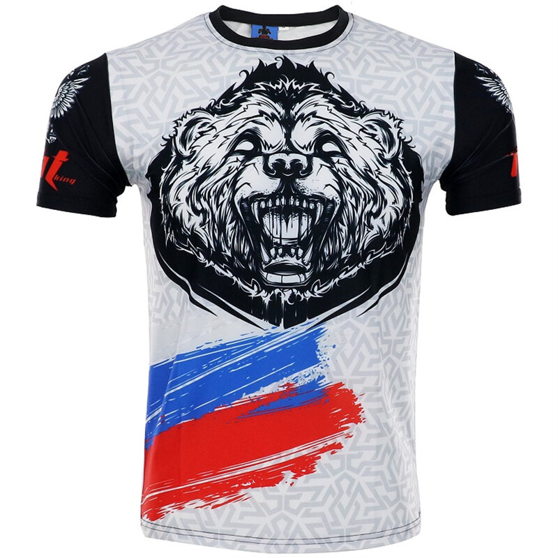 Arfighting King-Pantalones cortos y camiseta de oso gris para hombre, traje de boxeo Bjj, camisetas de lucha de Muay Thai, traje de gimnasio