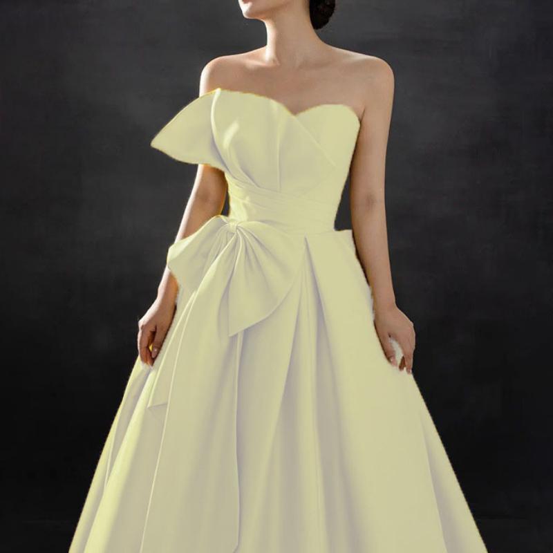 Cor amarela privada personalizado lindo Strapless Evening Dresses estilo francês com arco Fairy A linha Prom Party Gowns