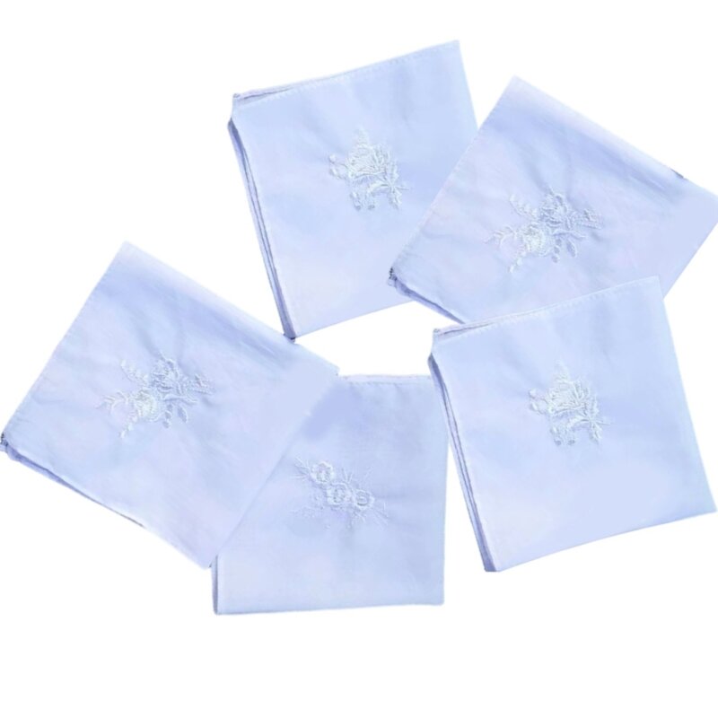 F42F Einfarbiges Taschentuch für Damen und Herren, saugfähig, Schweißtuch, Stickerei, Blumen-Taschentuch