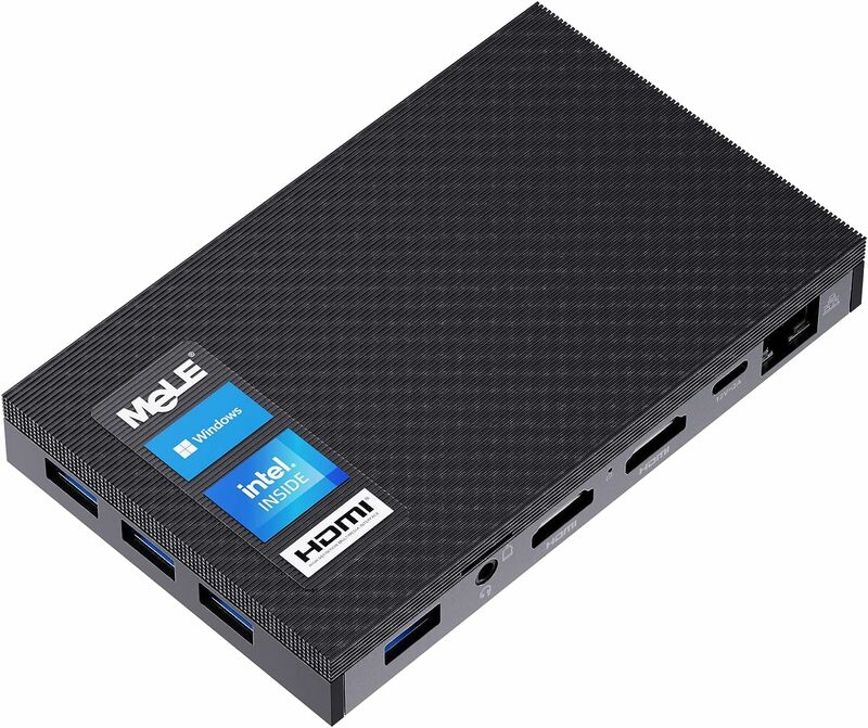 Mele คอมพิวเตอร์ขนาดเล็กบางเฉียบ Intel N100 8GB 256GB คอมพิวเตอร์อุตสาหกรรม Windows 11ไมโครเดสก์ท็อปสองหน้าจอ WiFi กิกะบิตอีเธอร์เน็ต