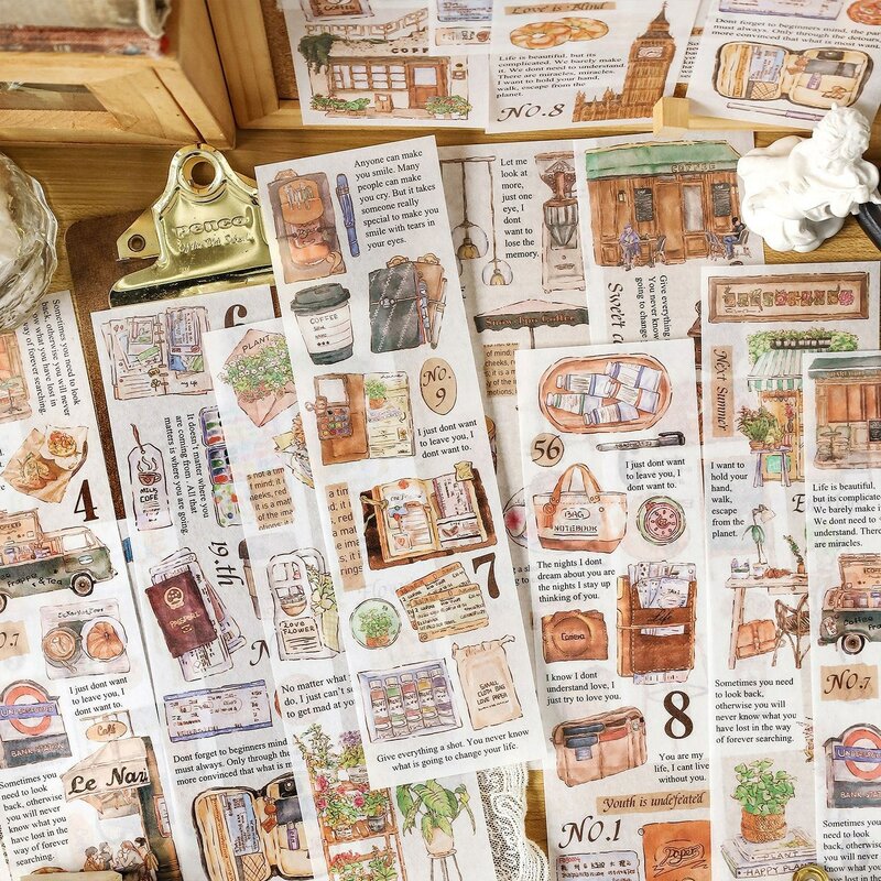 6 Pcs my Journey Washi nastro adesivo Coffee Street adesivi decorativi etichetta fai da te per Scrapbooking diario Album Planner