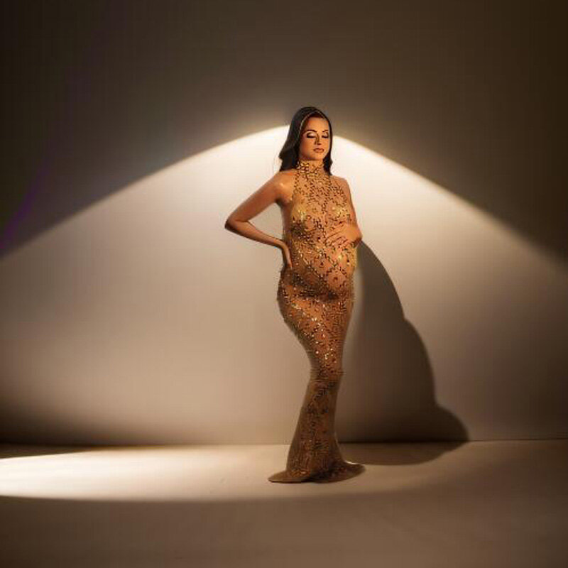 Sukienka ciążowa dla sesja zdjęciowa kobiet w ciąży rozciągliwa tkanina koronkowe rekwizyty fotograficzne seksowne suknia Maxi