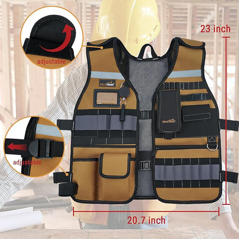Tool Vest Safety Work Vest with Adjustable Straps,Removable Phone Holder for Electrician,Construction,Carpenters