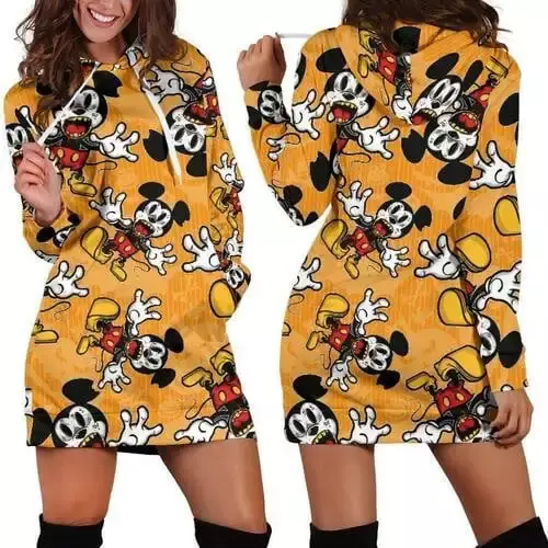 Disney-Vestido feminino com capuz de Mickey Mouse, camisola feminina, camisola estampada em todo o lado, 3D