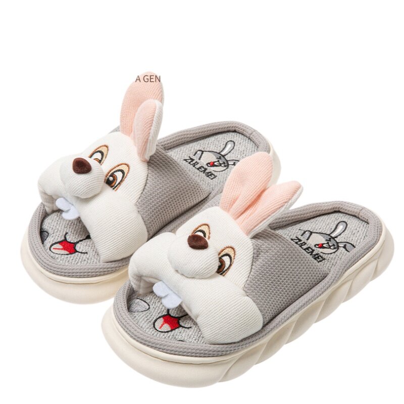 Cute Rabbit Slippers Women Men Spring Summer Shoes Breathable Cotton Linen Indoor Home Slides Couples House Floor Slipper