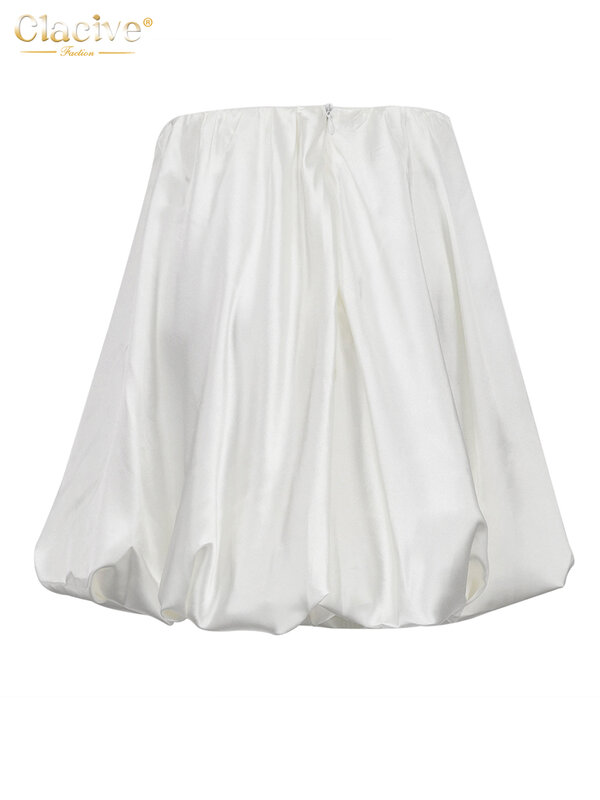 Clacive Casual Beige Satin Women'S Skirt Elegant High Waist Mini Skirts Fashion Slik Pleated Faldas Skirt Female Clothing 2023