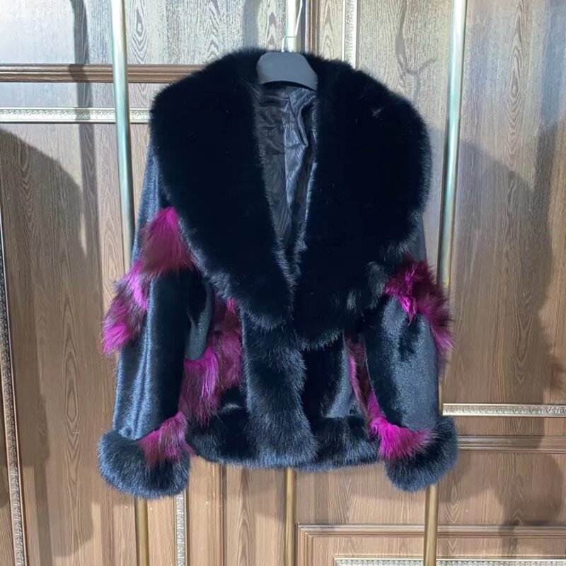 女性のためのキツネの毛皮のジャケット,ミッドレングス,カジュアル,コート,暖かい女性の服,長袖,ヨーロッパ,冬