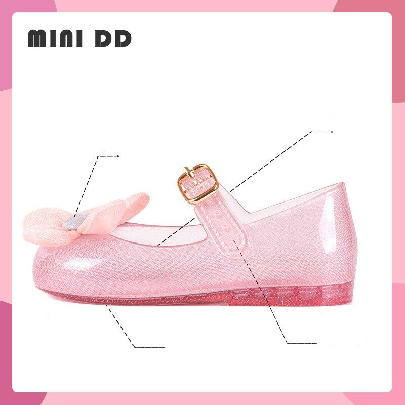 Детские летние сандалии MINIDD для девочек, мягкая обувь принцессы с цветами, однотонные, пляжные сандалии из ПВХ, DD045, весна-лето