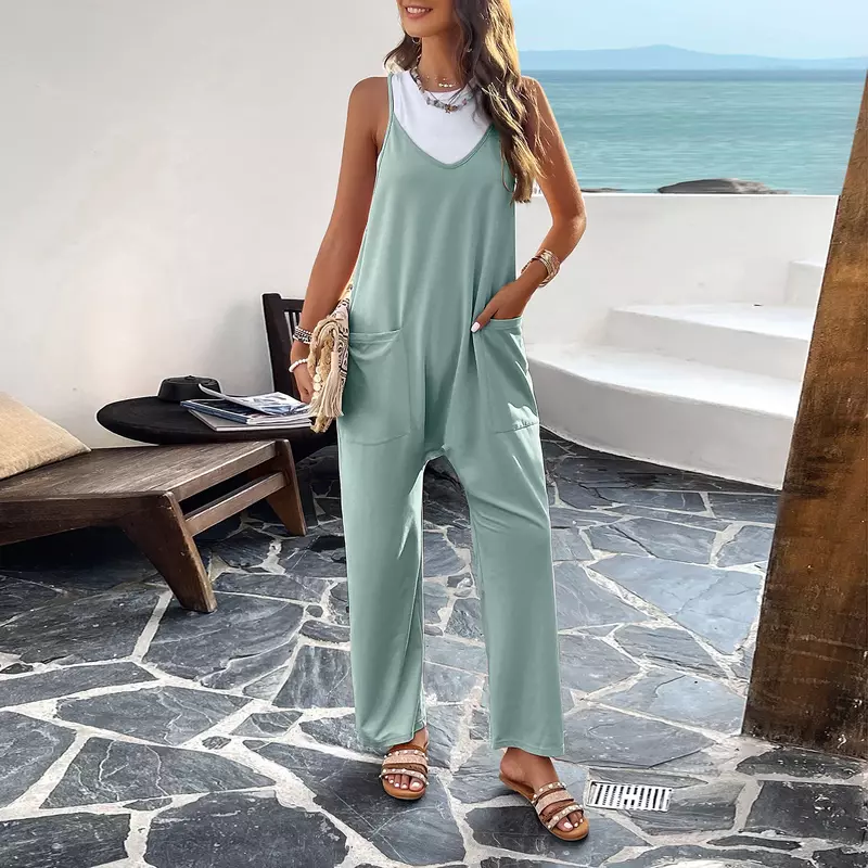 YEAE Sleeveless Solid Colour Suspender Women's One-Piece Trousers Spring Summer Hot Sale Casual Fashion Women's Trousers New2024