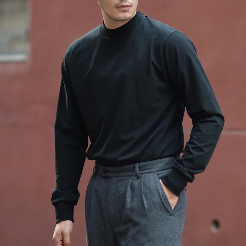 Men's Turtleneck Pullover Cotton Long Sleeves Slim Elegant Casual Uk Fashion Spring Autumn Sweater Vintage Clothing Essentials