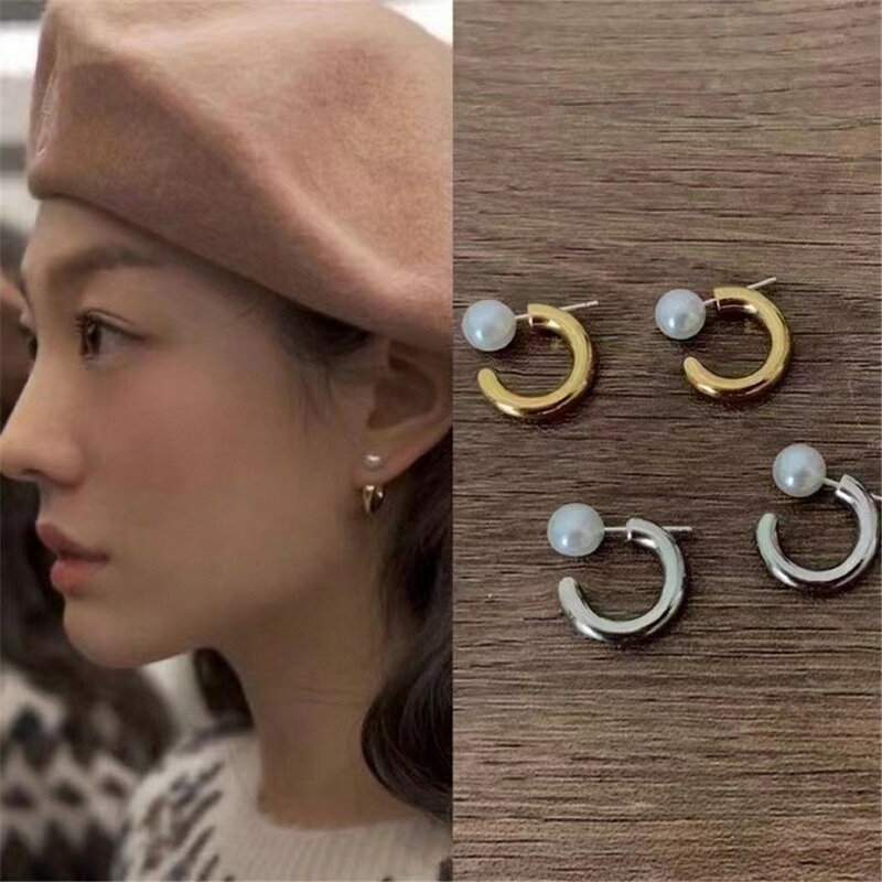 DIY Pearl Accessories Small S925 Sterling Silver Stud Earrings Gold Silver Jewelry Fit 6-8mm Round Flat E328