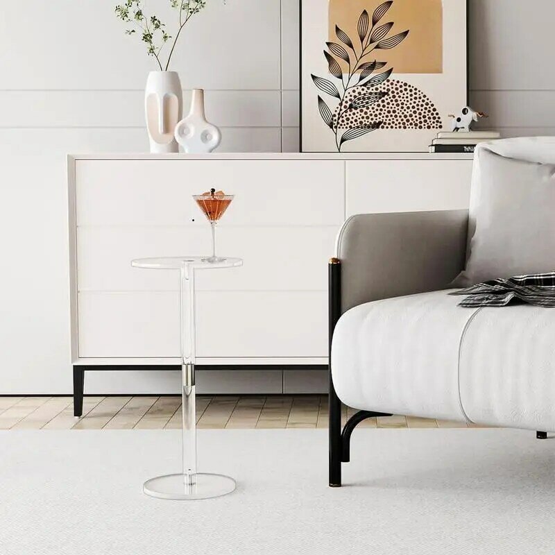 Acrylic Drink Table Clear Small Round End Table For Drinks Modern Living Room Side Table For Drinks Snacks Phones Coffee Drink