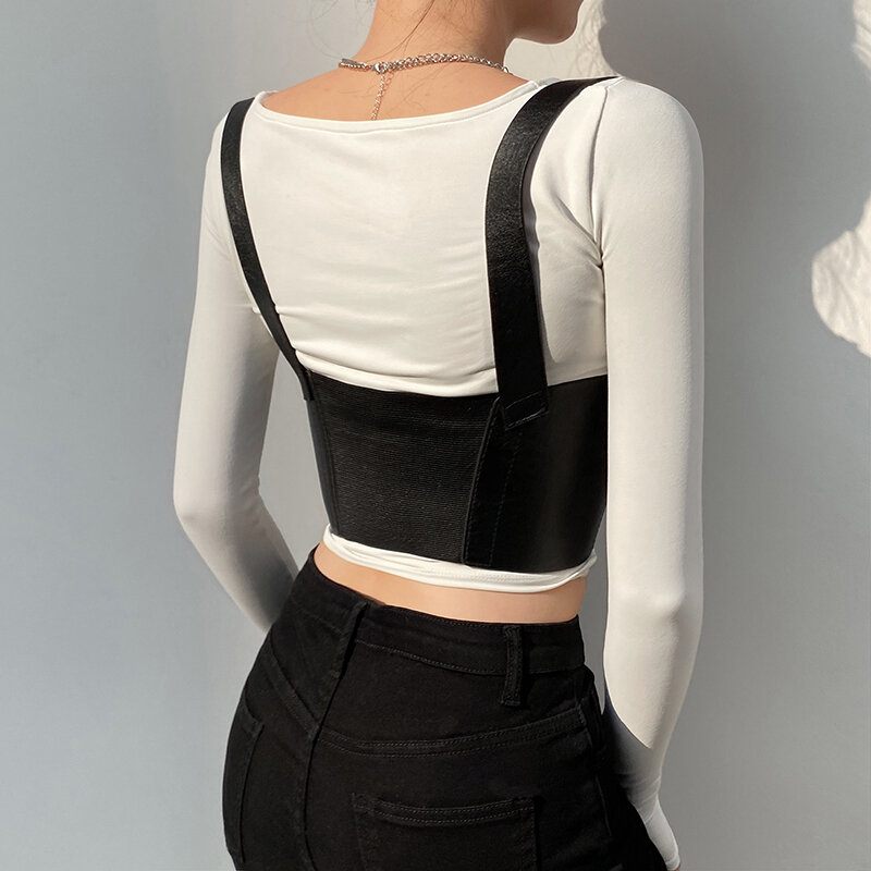 Fashion Cummerbunds fibbia regolabile cintura in pelle nera PU Ladies Bustier Girl Punk Street vita corsetto Shaper accessori