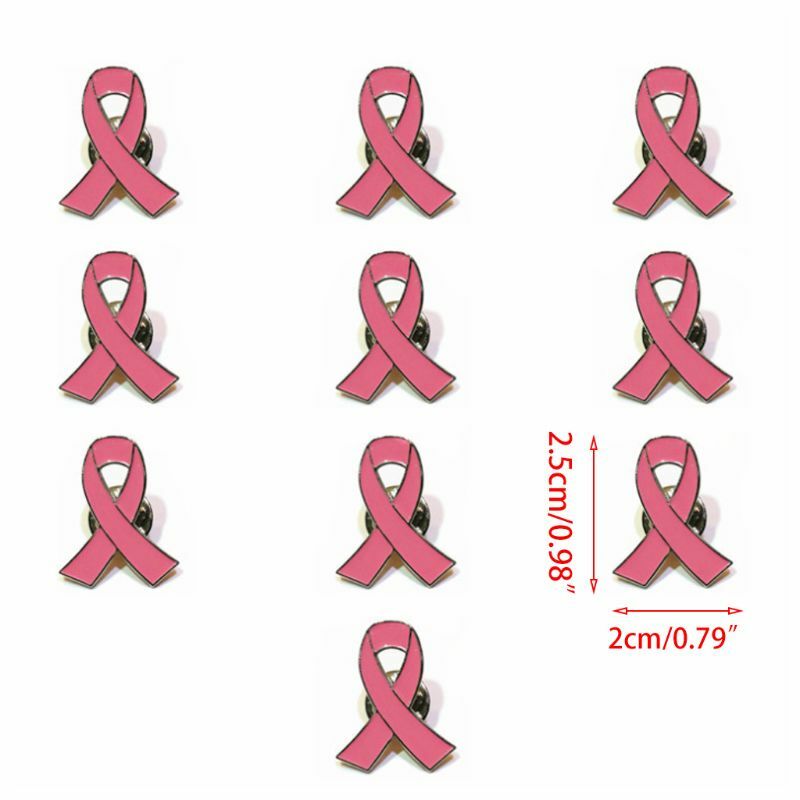 10 حزمة سرطان الثدي الوعي التلبيب دبابيس الوردي الأمل الشريط المينا المعادن سبيكة بروش للنساء الفتيات الحدث الاجتماعي