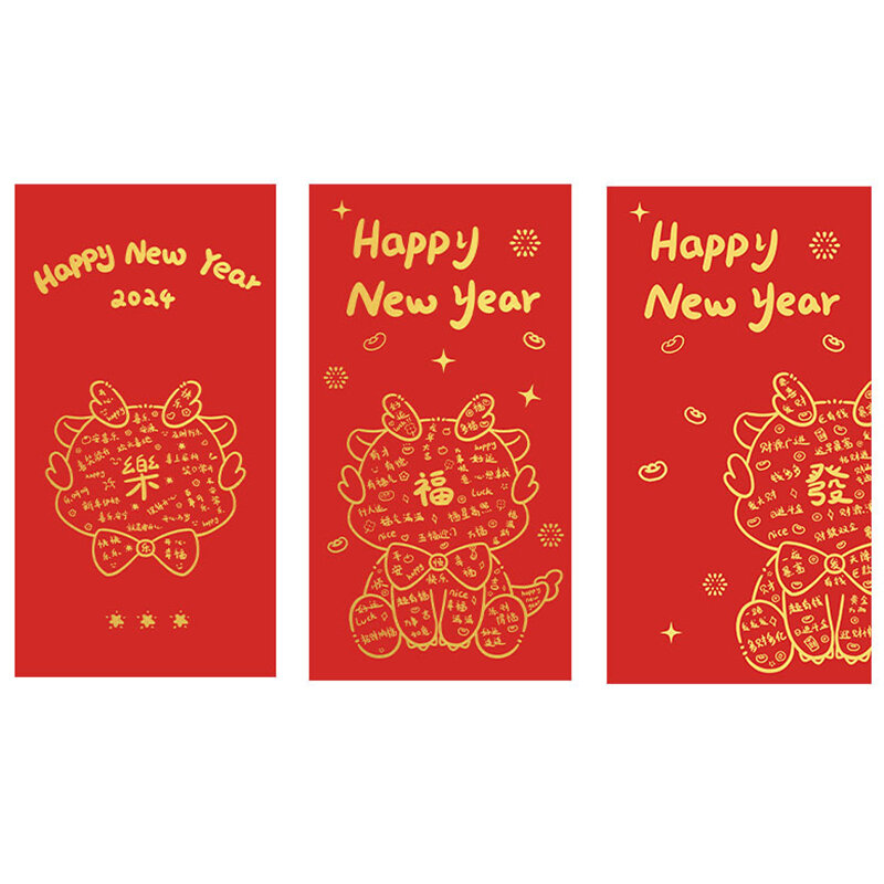 6 szt. Cartoon smok Year Hongbao czerwone koperty na 2024 nowy rok święto wiosny czerwone opakowanie torebka na prezent szczęśliwe pieniądze