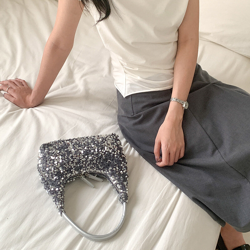 Blingbling Small Sequin Shoulder Bags for Women 2024 Y2K Party Designer Korean Fashion Handbags and Purses Underarm Bag