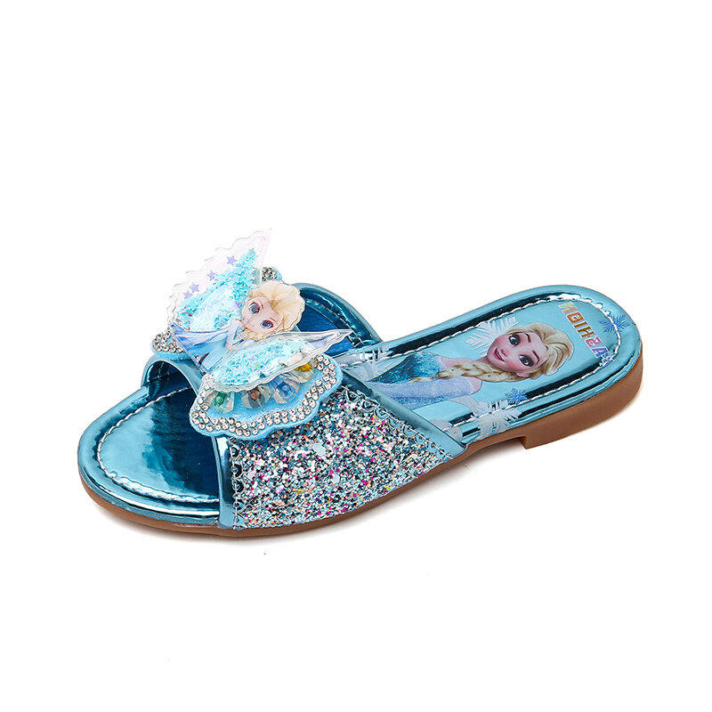 Zapatillas de princesa Elsa de Frozen para niños y niñas, zapatos planos informales, zapatillas deslizantes de verano