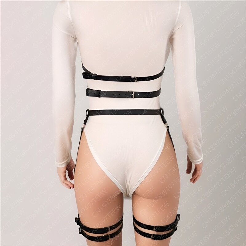 Women Goth HarnessThigh Harness Pu Leather Studded Decor Harness Adjustable Chest Harness Gothic Fashion Clothing Accessory