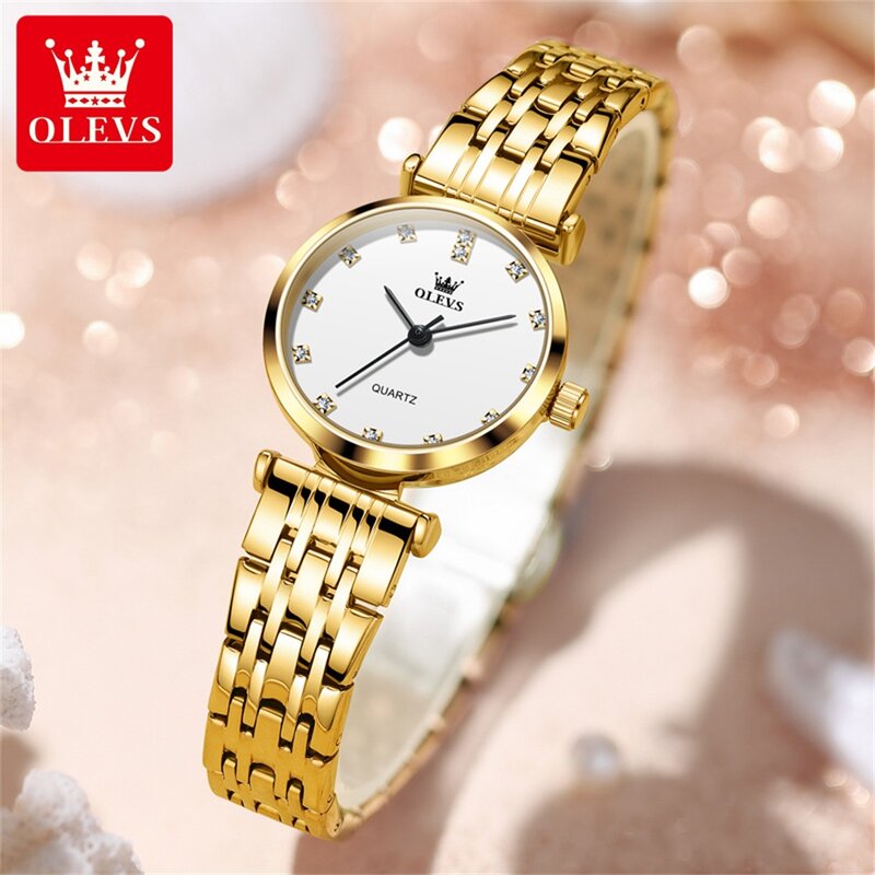 OLEVS jam tangan pasangan, arloji asli sederhana romantis, tali Stainless Steel Quartz tahan air untuk pria dan wanita