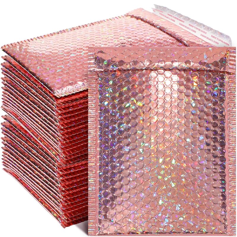 50 szt. Holograficznej koperty z bąbelkami wyściełanej poduszki samoklejący koperty z folią bąbelkową holograficznej do wysyłki