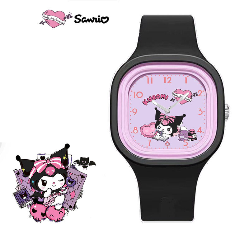 Nieuwe Anime Sanrio Horloge Cinnamoroll Horloge Vier Vierkante Snoep Siliconen Quartz Casual Cartoon Melodie Horloge Meisje Kind Verjaardagscadeau