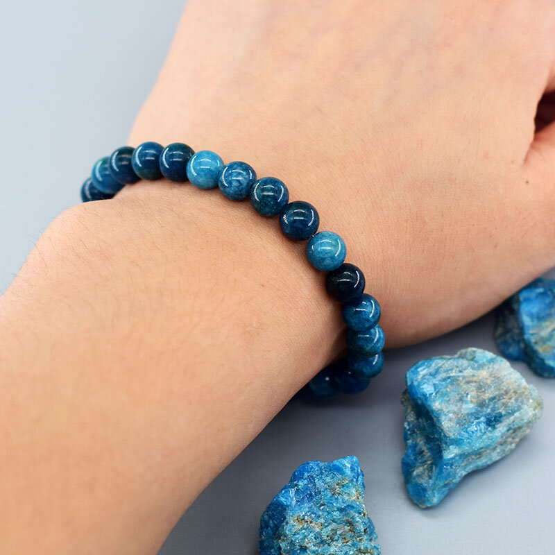 Reiki gelang manik-manik apatit biru Pria Wanita asli gelang batu alami stimulasi sirkulasi darah setelan perawatan kesehatan