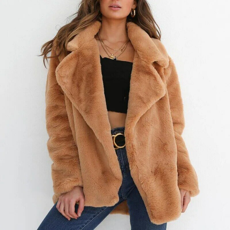 Женская уличная одежда, зимняя теплая куртка, плюшевое пальто, пушистая элегантная верхняя одежда из искусственного меха