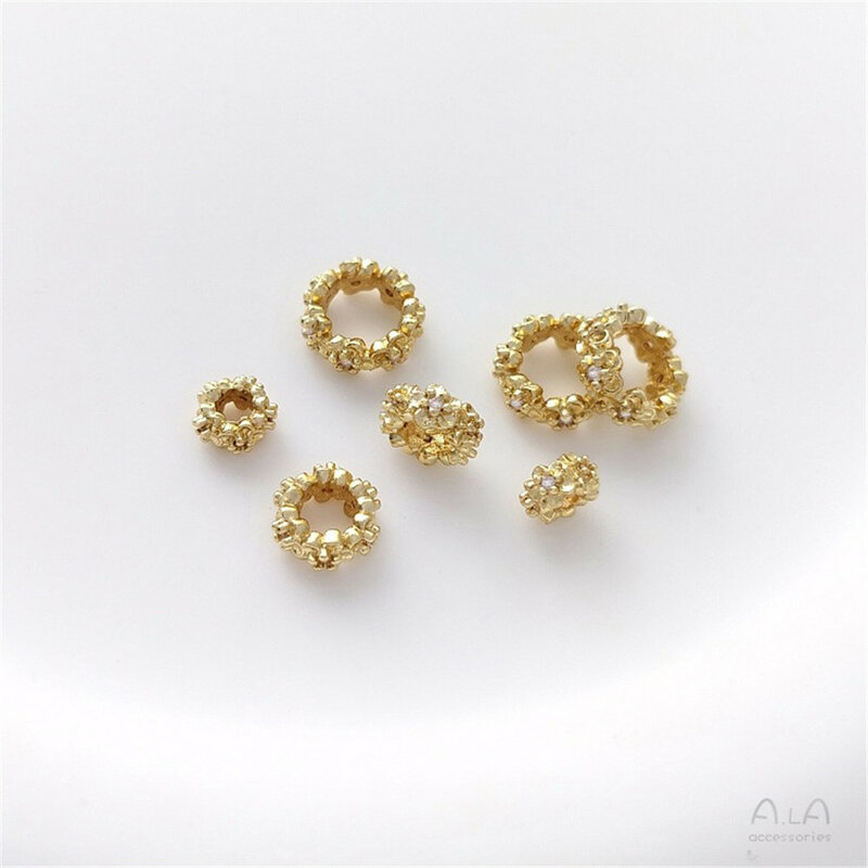 Zcomprend-Couronne plaquée or 14 carats avec perles séparées, route d'anneau circulaire en forme de fleur, accessoires de bracelet de bricolage perlés faits à la main