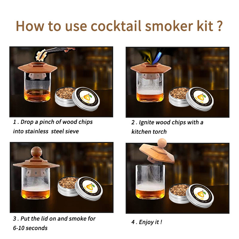 Kit de fumeur de Cocktail, whisky, hotte en bois fumée pour boissons, accessoires de Bar de cuisine, outils